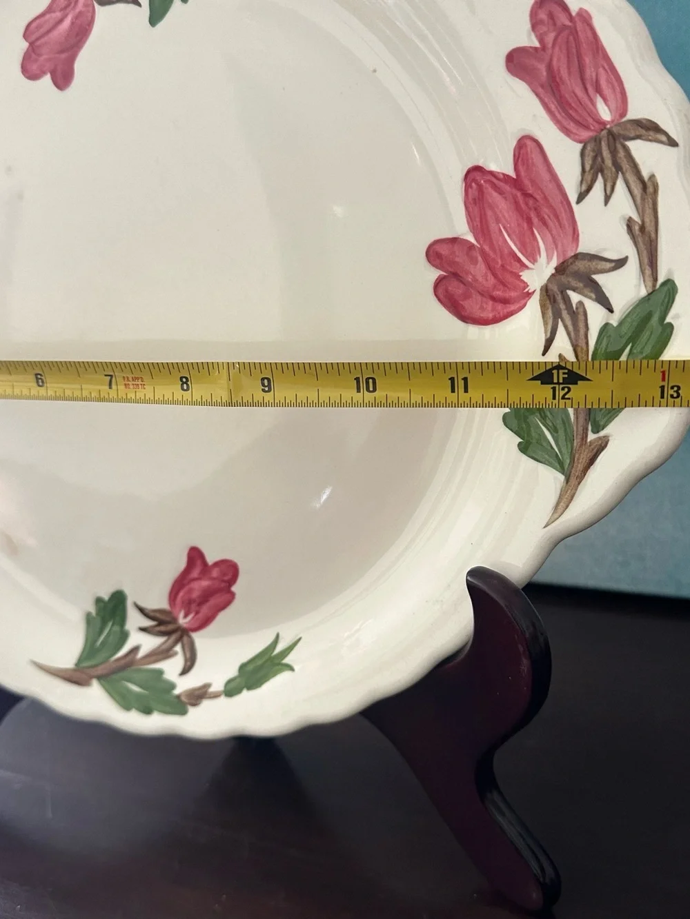 Hand-Painted Floral Ceramic Serving Plate - Pink and Green